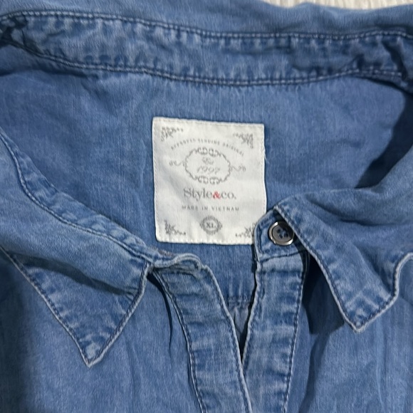 Style and co blue pleated long sleeve button down shirt size xl - Picture 4 of 5